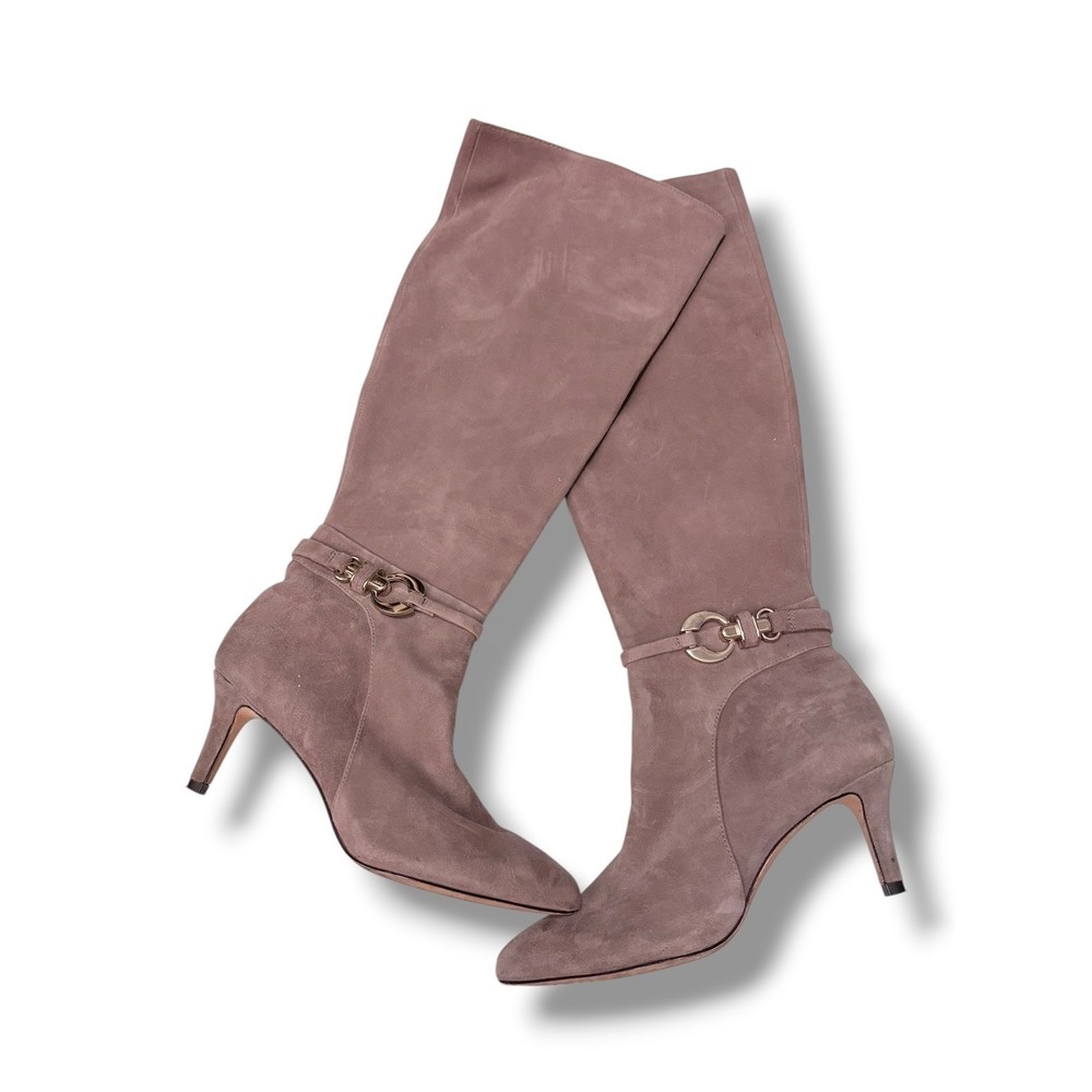Antonio Melani Taupe Suede Knee High Boots with Gold Buckle Accent Size 6M - Picture 11 of 16